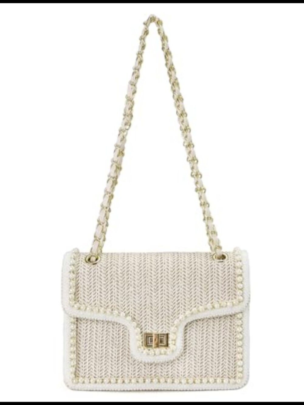 Straw Crossbody Bag Pearl Chain Shoulder Satchel Beach Clutch